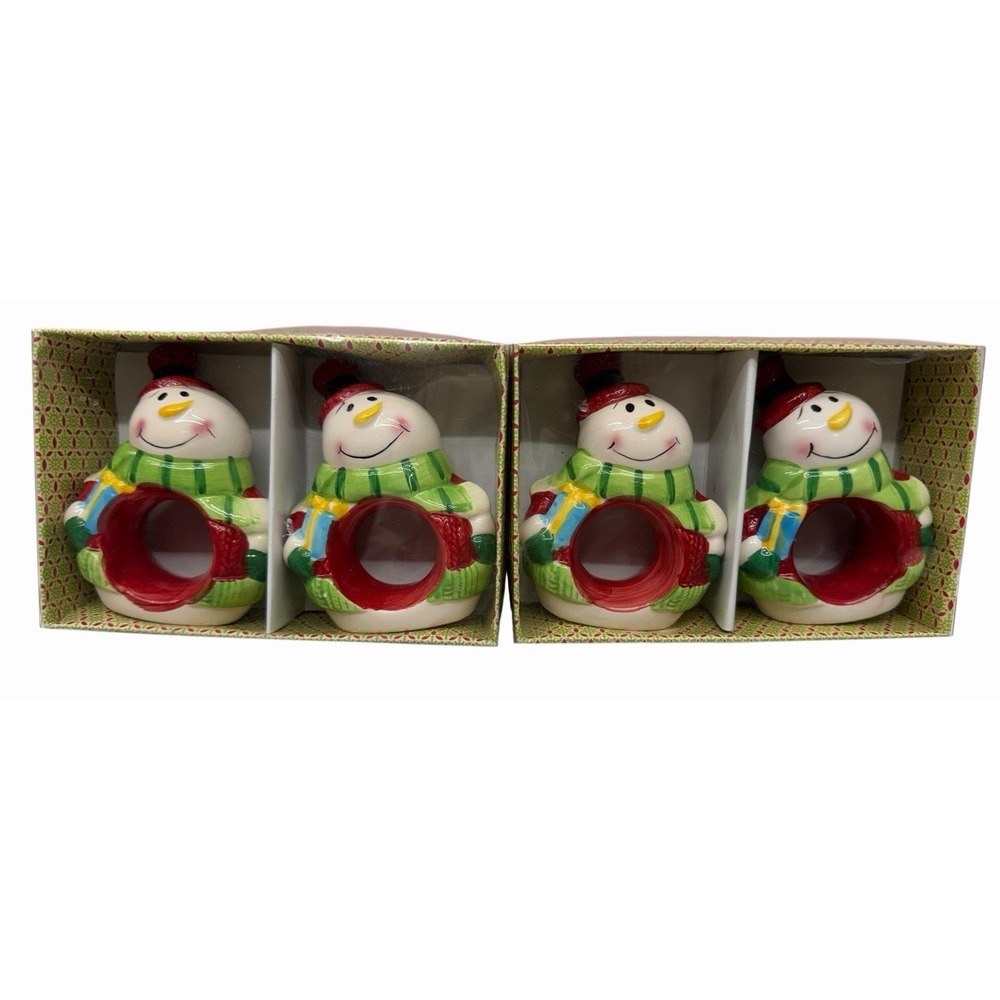 Lot Of 2 -Christmas Snowman‎ Napkin Rings-Holiday Dinner Decor
